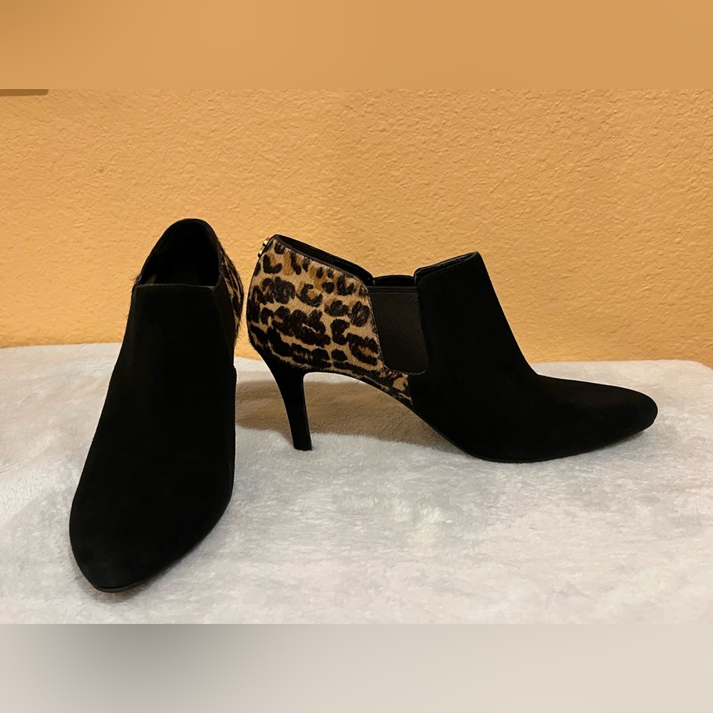 Cole Haan Maxfield Shootie ankle boots Black suede & leopard-print calf hair 7.5